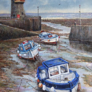 ‘Low Tide, Lynmouth Harbour’ oil painting